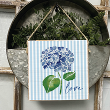 Load image into Gallery viewer, Love Striped Hydrangea Square Twine Sign
