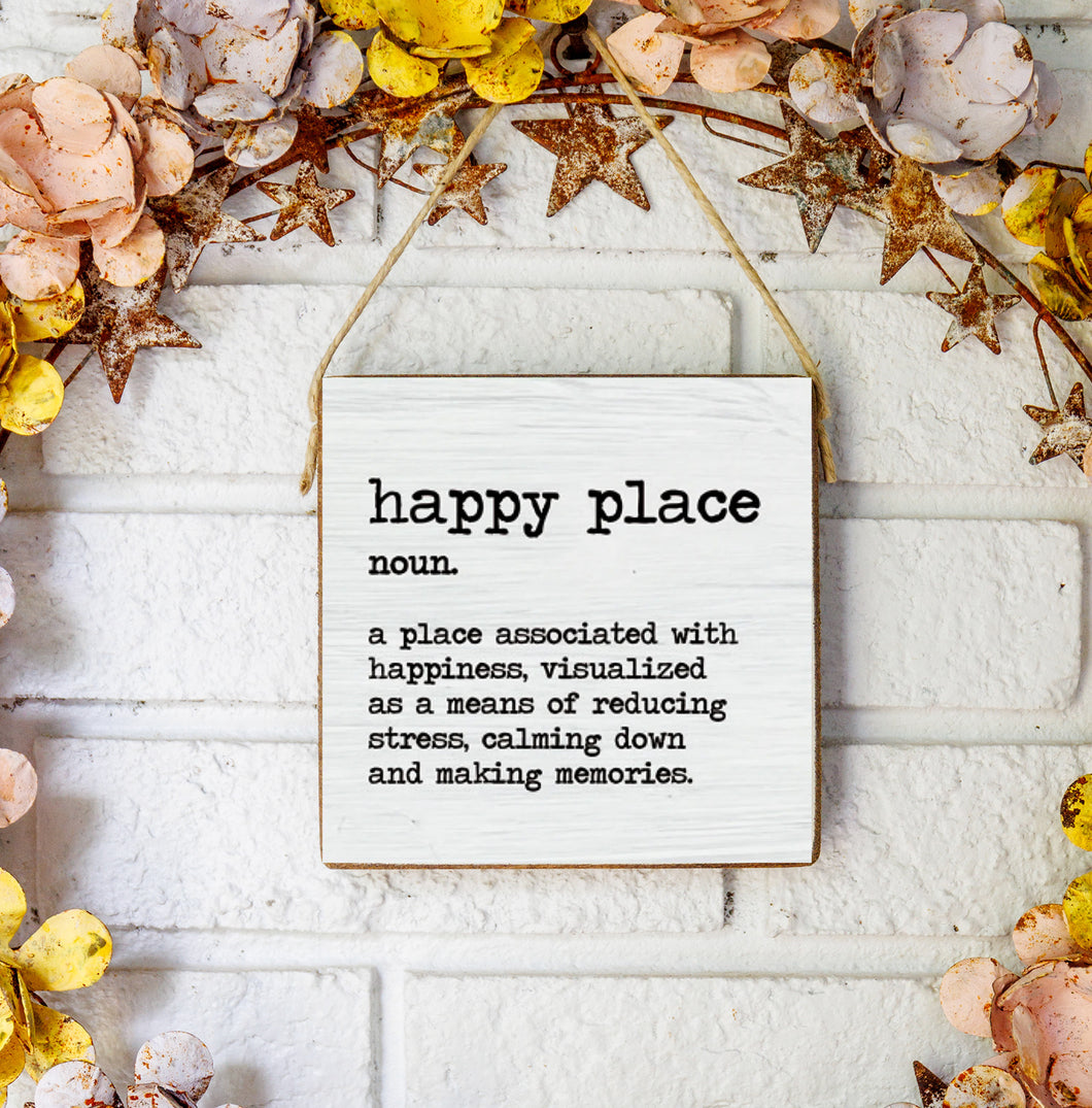 Happy Place Definition Square Twine Sign