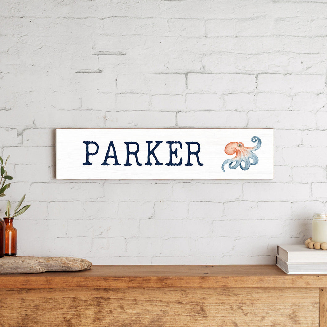 Personalized Watercolor Octopus Barn Wood Sign