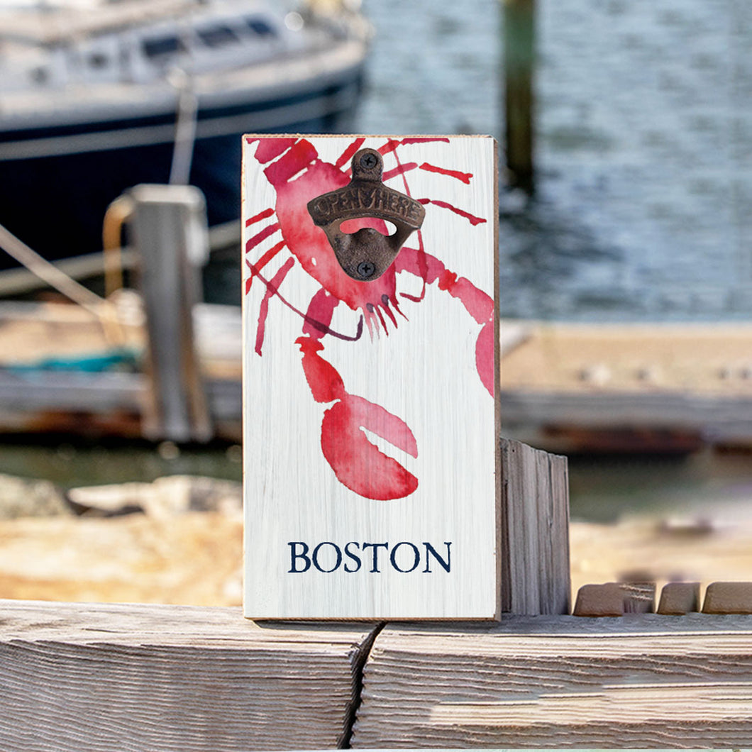 Personalized Watercolor Red Lobster Bottle Opener