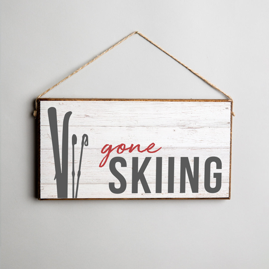 Gone Skiing Twine Hanging Sign