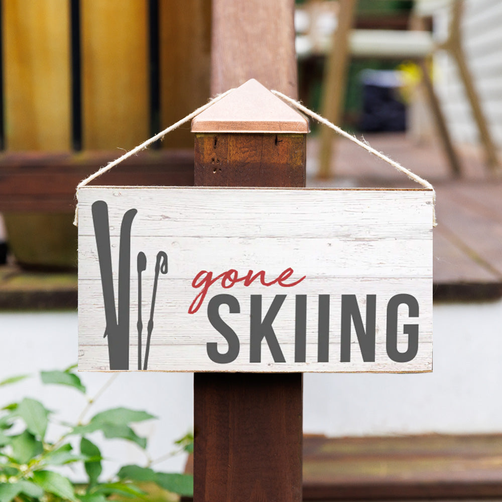 Gone Skiing Twine Hanging Sign