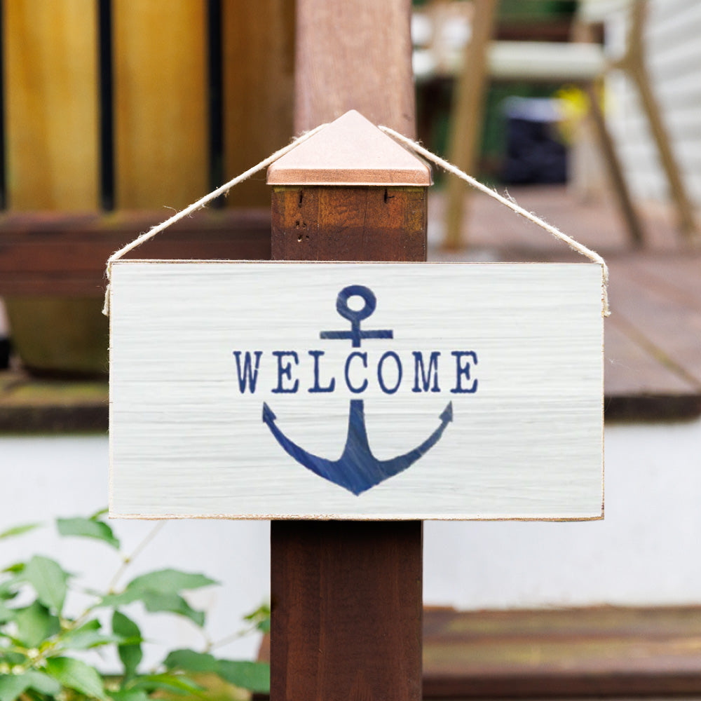 Welcome Modern Anchor Twine Hanging Sign