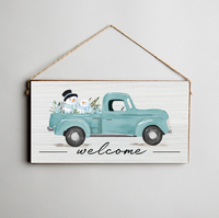 Snowmen Truck Twine Hanging Sign