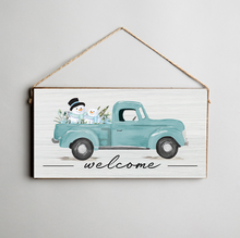 Load image into Gallery viewer, Snowmen Truck Twine Hanging Sign

