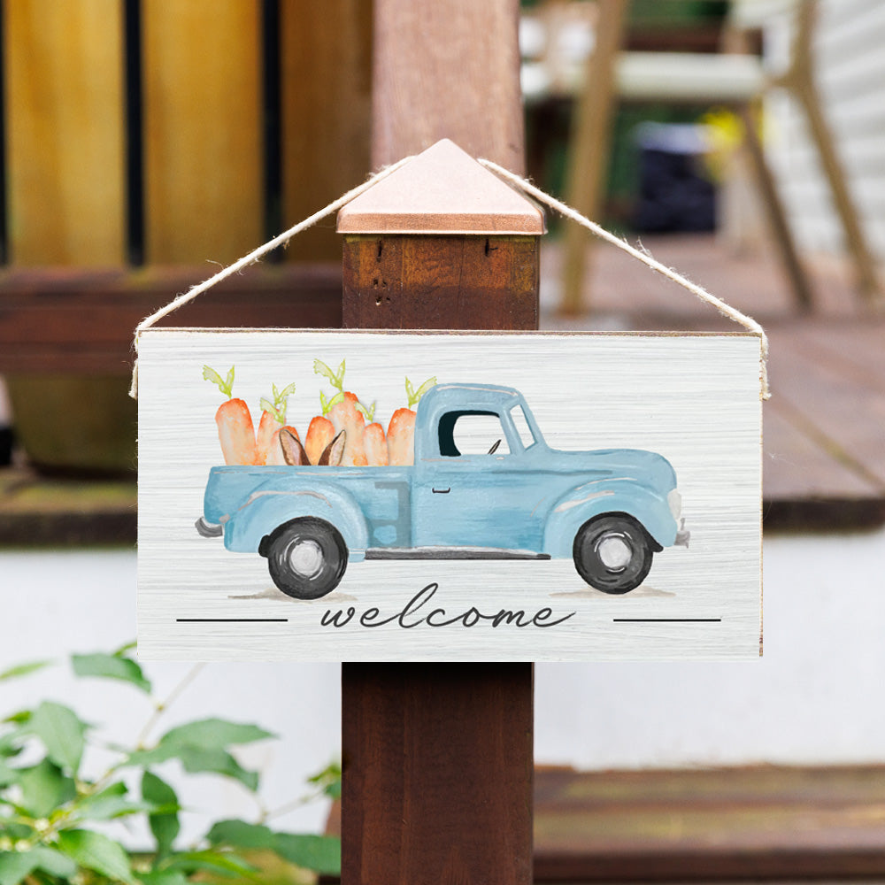Easter Bunny Truck Twine Hanging Sign