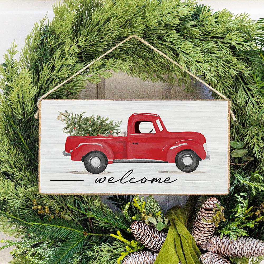 Christmas Tree Truck Twine Hanging Sign