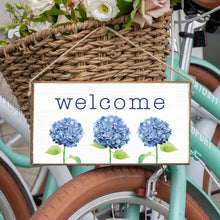 Load image into Gallery viewer, Welcome Hydrangea Twine Hanging Sign
