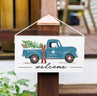 Welcome Ski Patrol Truck Twine Hanging Sign