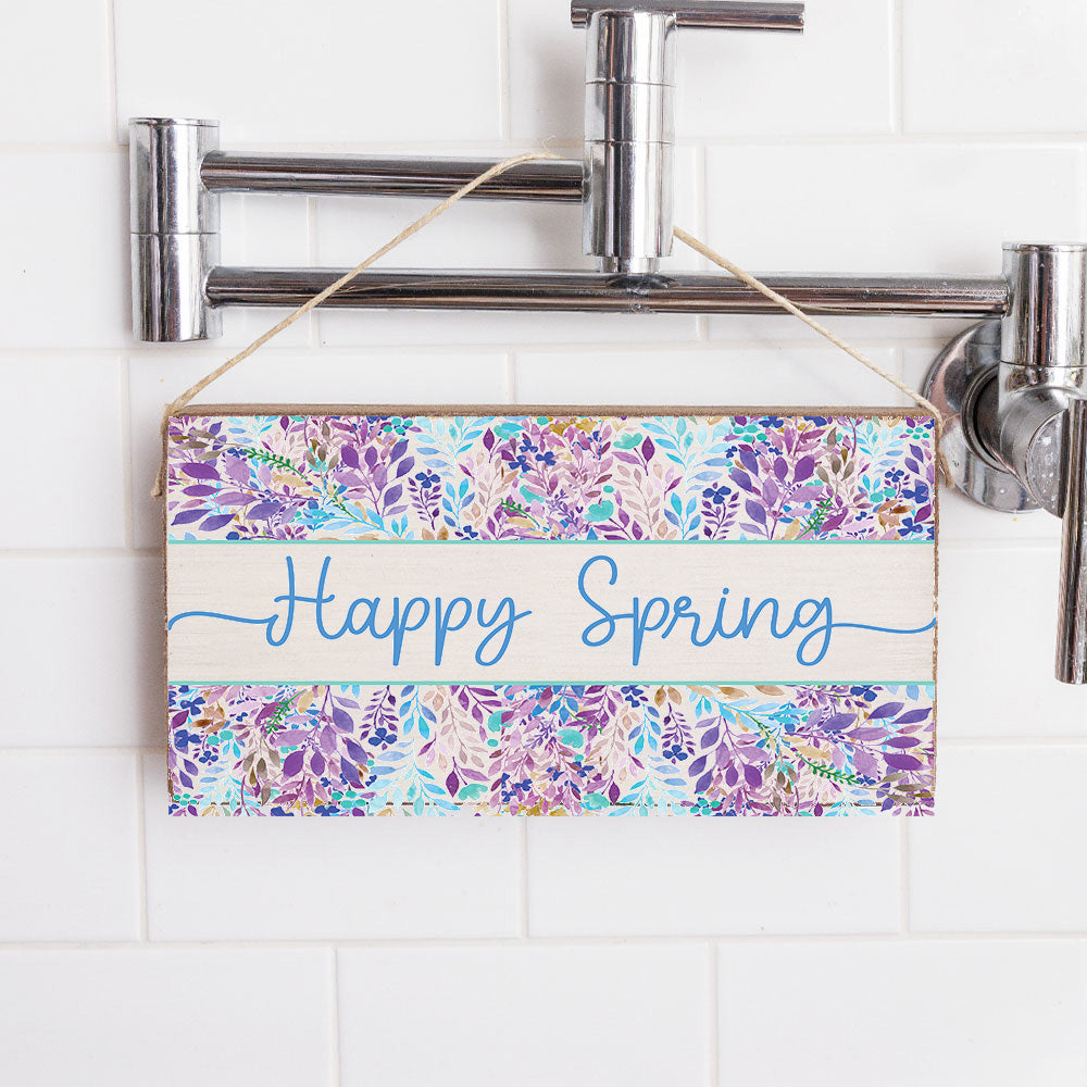 Floral Happy Spring Twine Hanging Sign