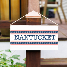 Load image into Gallery viewer, Personalized Patriotic Stripes Twine Hanging Sign
