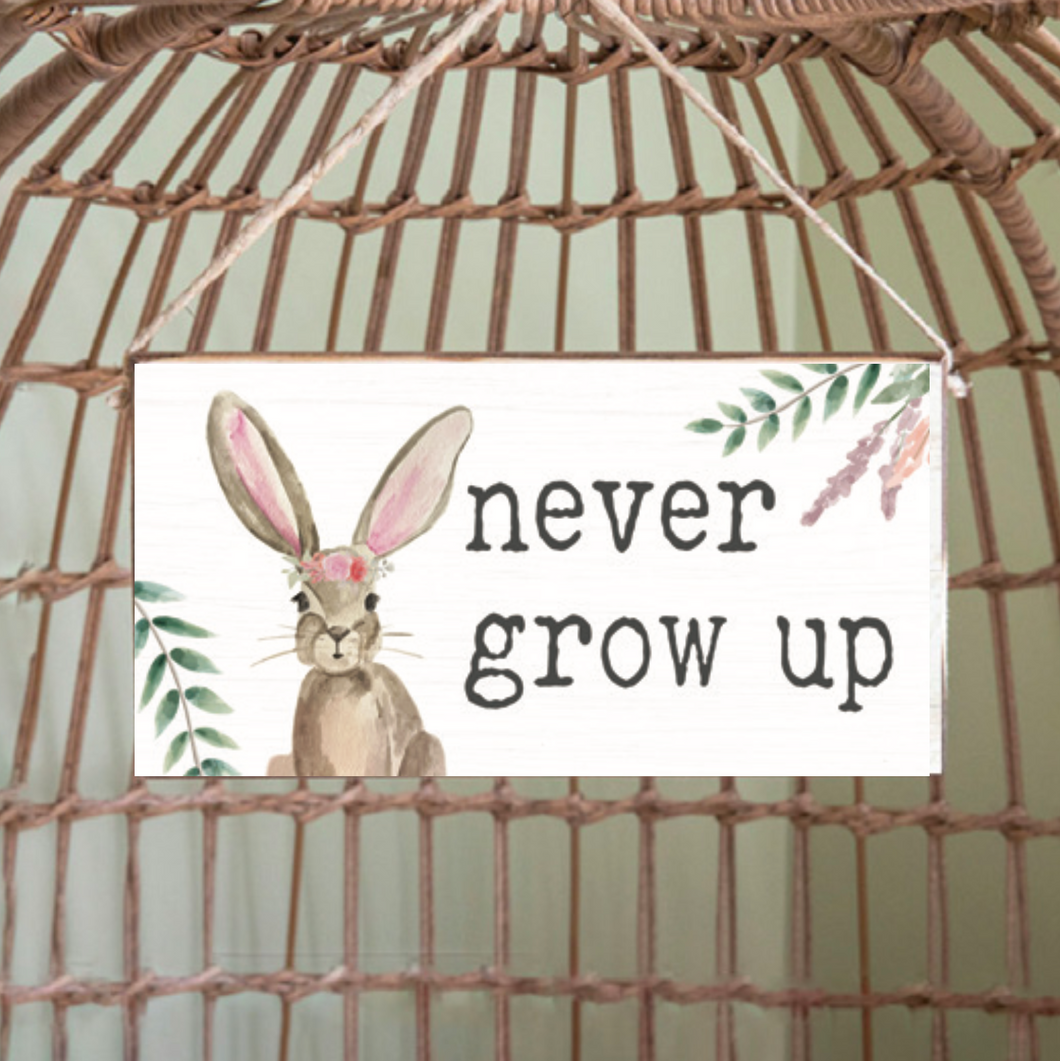 Never Grow Up Twine Hanging Sign