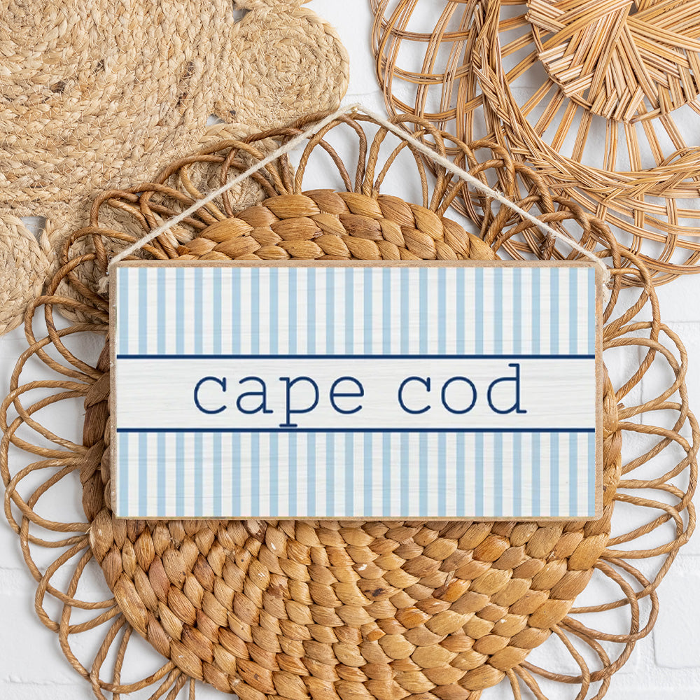 Personalized Light Blue Stripes Twine Hanging Sign