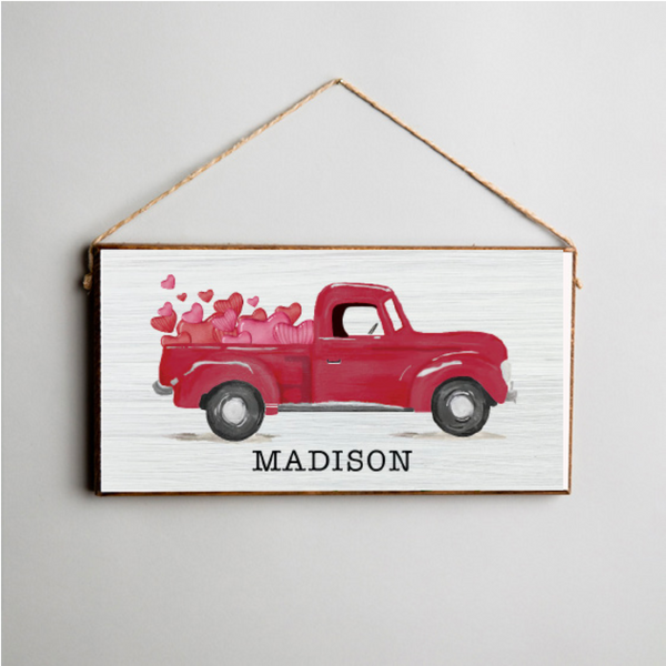 Personalized Heart Truck Twine Hanging Sign