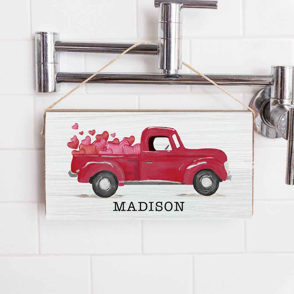 Personalized Heart Truck Twine Hanging Sign