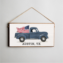 Load image into Gallery viewer, Personalized Flag Truck Twine Hanging Sign
