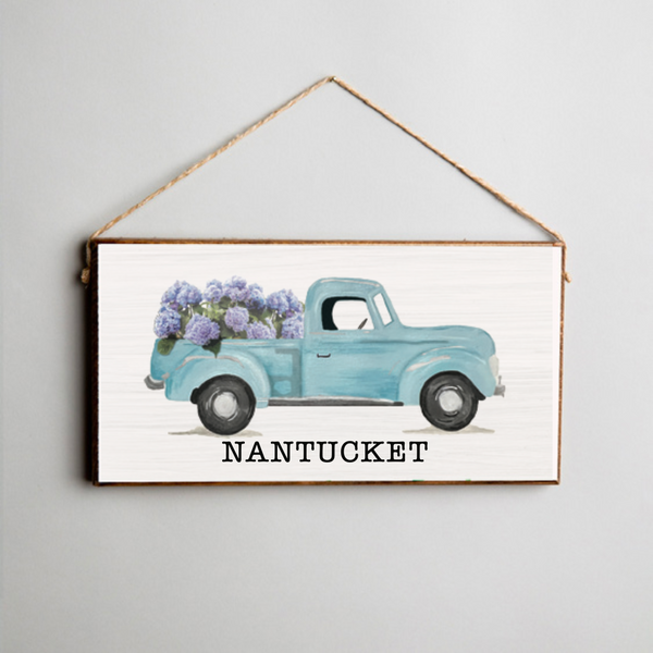 Personalized Hydrangea Truck Twine Hanging Sign