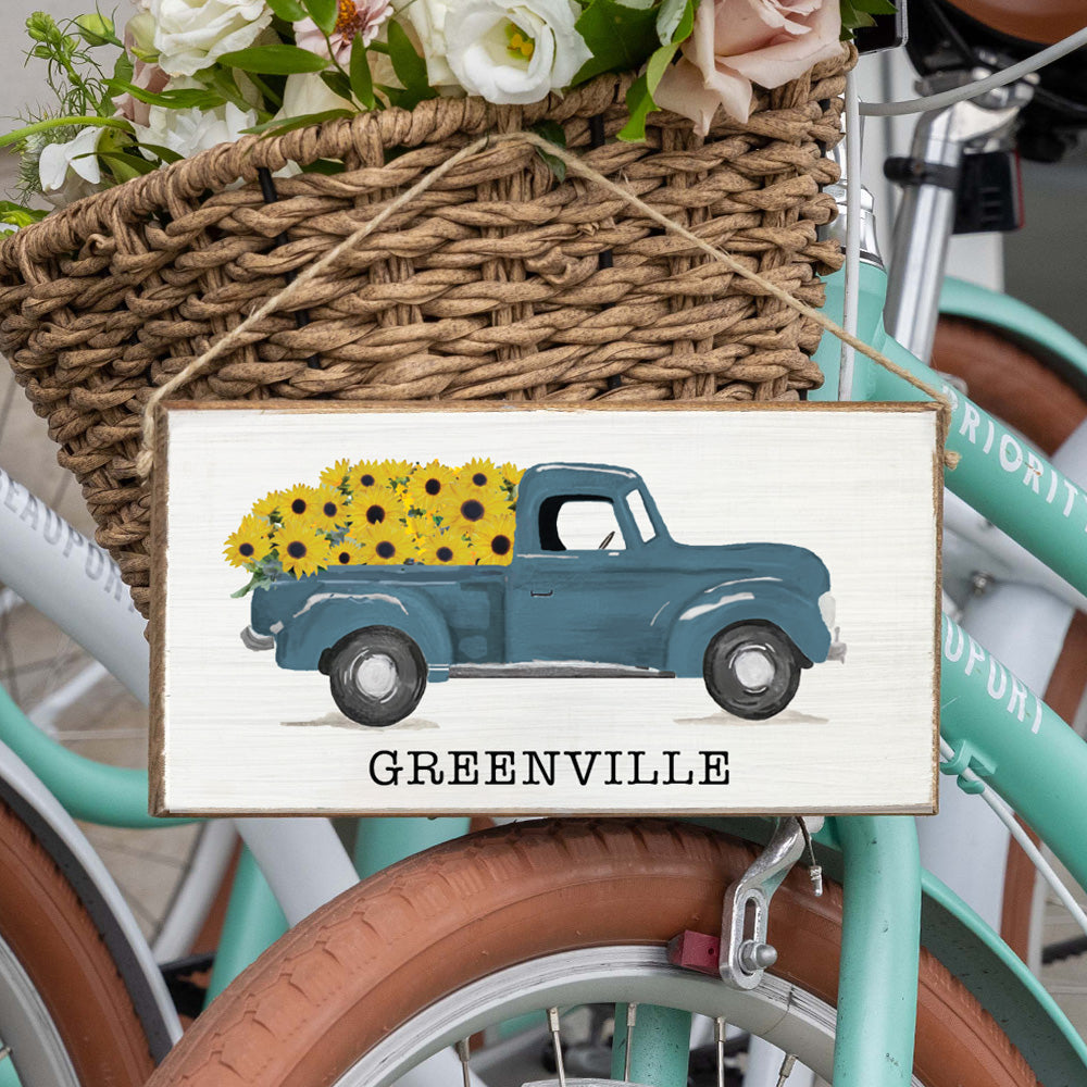 Personalized Sunflower Truck Twine Hanging Sign