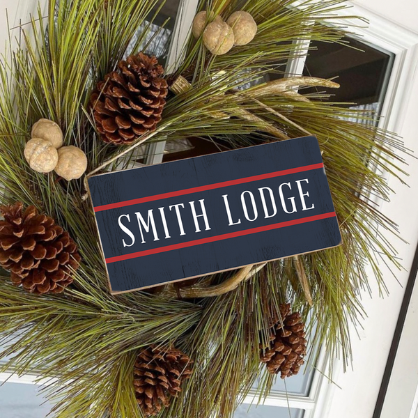 Personalized Alpine Navy/Red Twine Hanging Sign