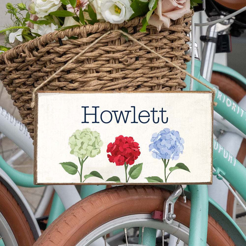 Personalized Welcome Patriotic Hydrangeas Twine Hanging Sign