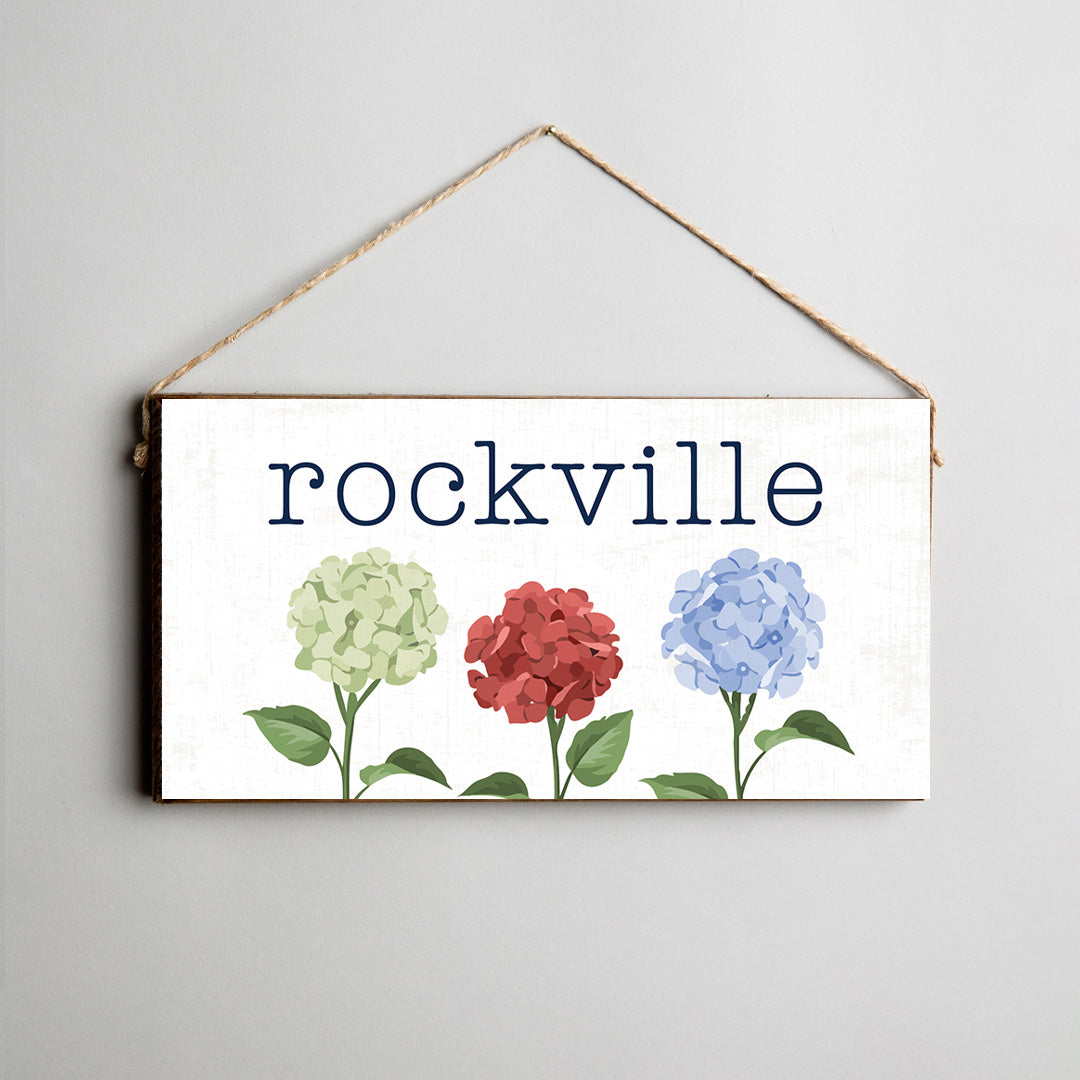 Personalized Welcome Patriotic Hydrangeas Twine Hanging Sign