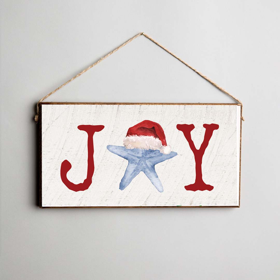 Joy Santa Starfish Twine Hanging Sign