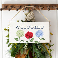 Load image into Gallery viewer, Welcome Patriotic Hydrangeas Twine Hanging Sign
