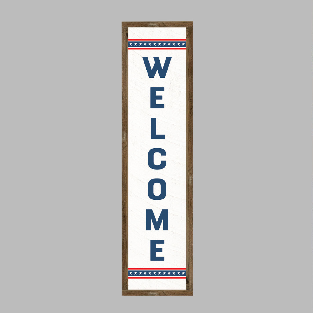 Welcome Patriotic Stripes Framed Barn Wood Sign