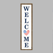 Load image into Gallery viewer, Welcome Watercolor Flag Heart Framed Barn Wood Sign
