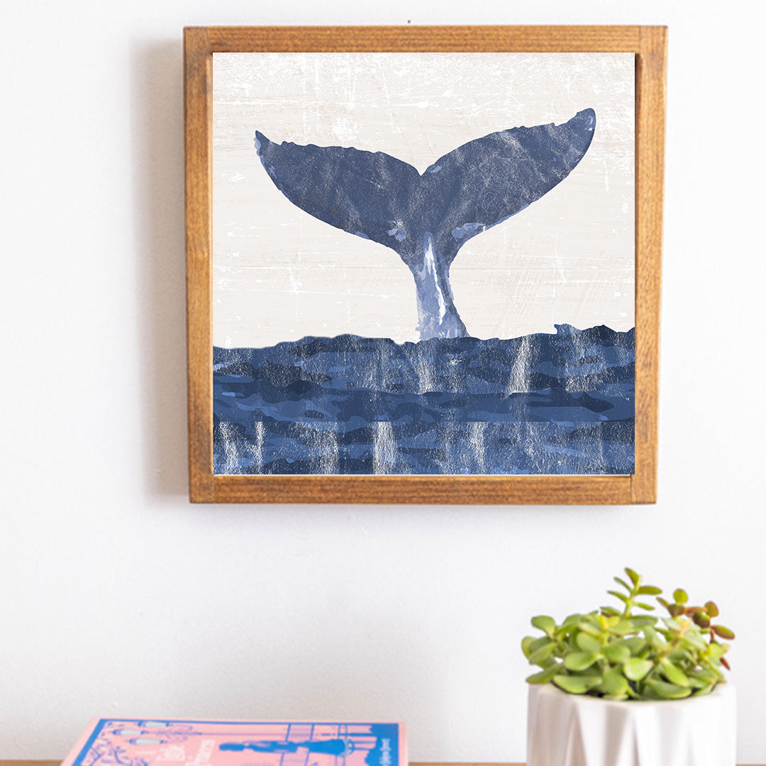 Indigo Whale Tail 12" x 12" Wall Art