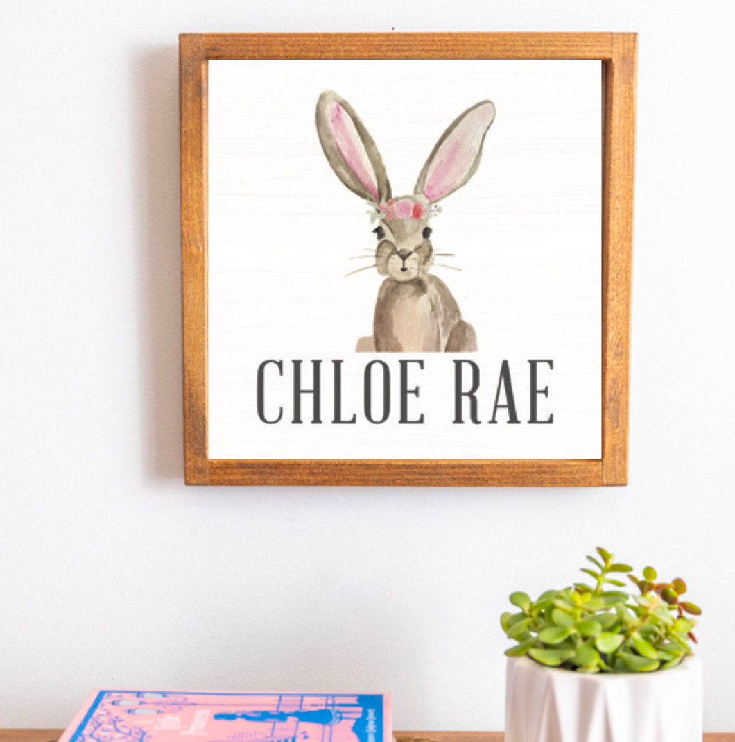 Personalized Floral Bunny 12” x 12” Wall Art