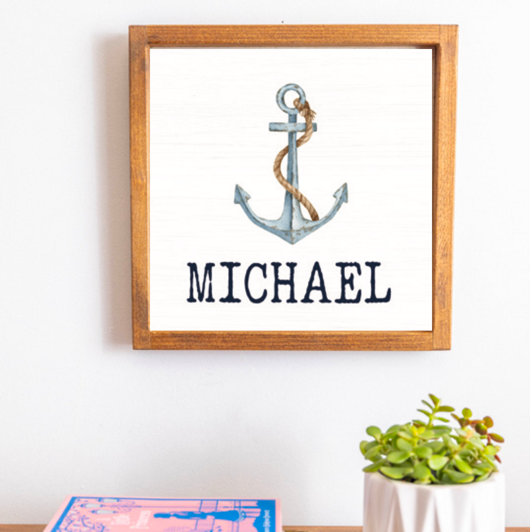 Personalized Watercolor Anchor 12” x 12” Wall Art
