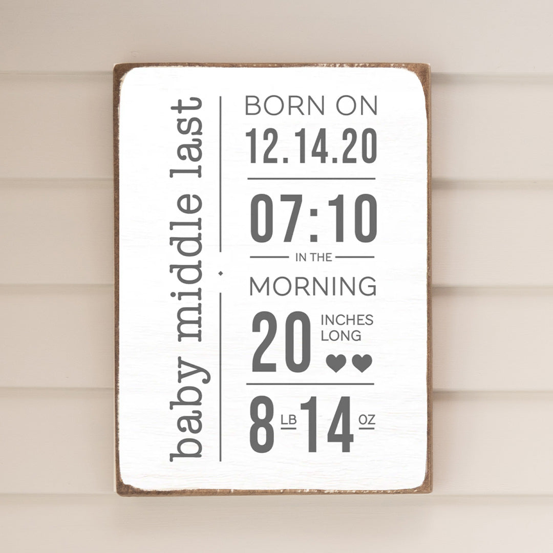 Personalized Birth Announcement Rustic Wood Sign