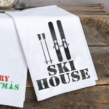 Load image into Gallery viewer, Ski House Black Tea Towel

