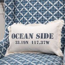 Load image into Gallery viewer, Your Word + Coordinates Stencil Lumbar Pillow
