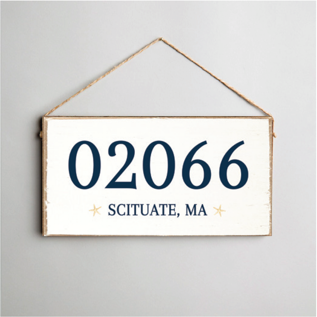 Personalized Starfish Zip Code + Your Word Twine Hanging Sign