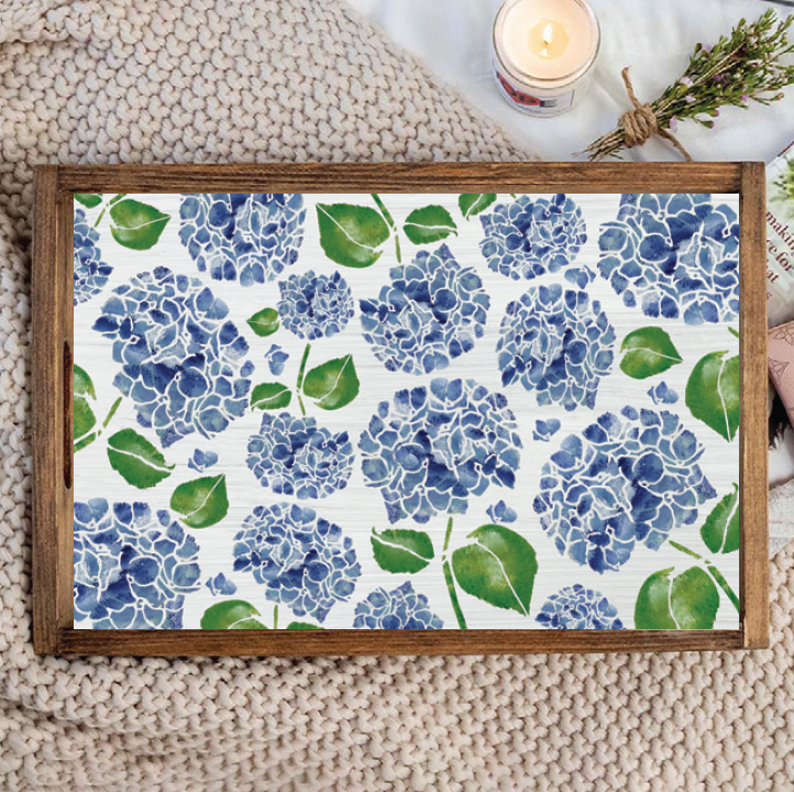 Scattered Hydrangeas Wooden Serving Tray