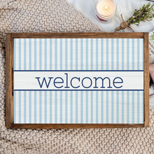 Load image into Gallery viewer, Personalized Light Blue Stripes Wooden Serving Tray
