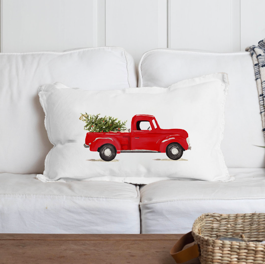 Christmas Tree Truck Lumbar Pillow