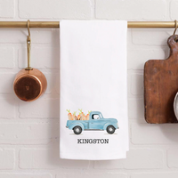 Personalized Easter Bunny Truck Tea Towel