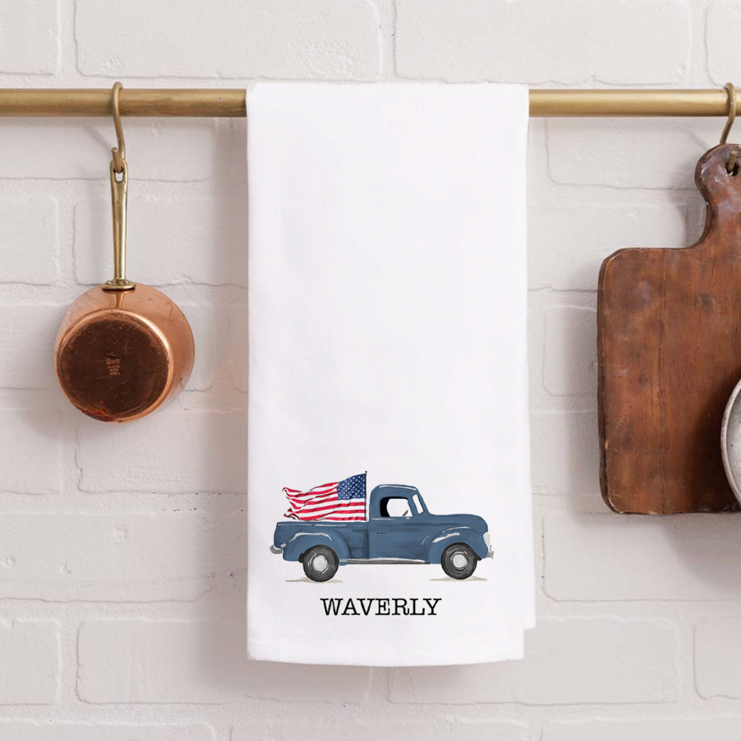 Personalized Flag Truck Tea Towel