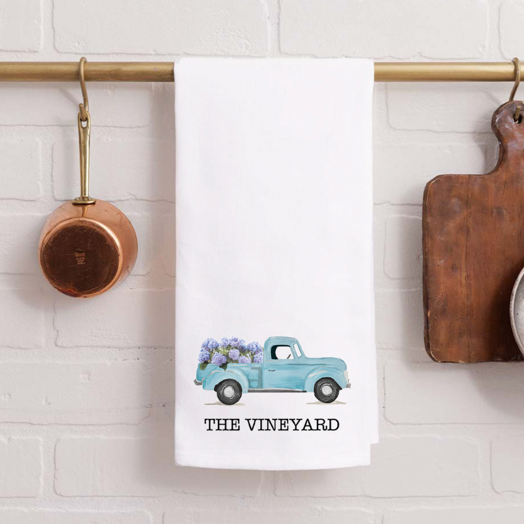 Personalized Hydrangea Truck Tea Towel
