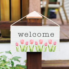 Load image into Gallery viewer, Welcome Tulips Twine Hanging Sign
