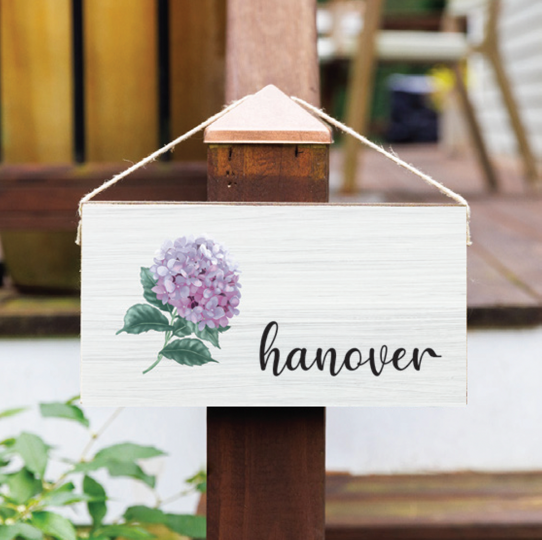 Personalized Pink Hydrangea Twine Hanging Sign