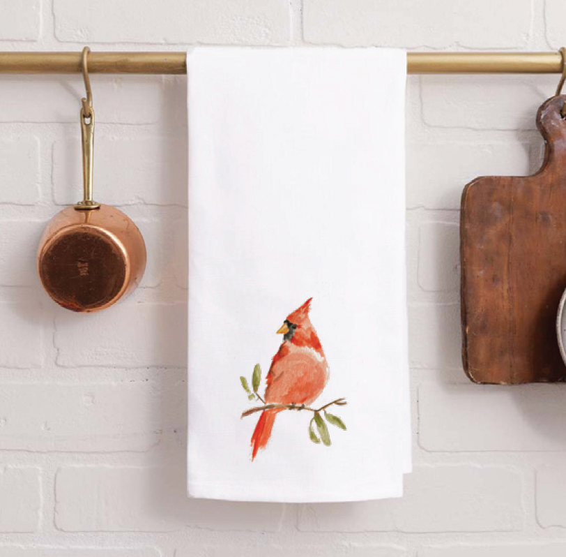 Watercolor Cardinal Tea Towel