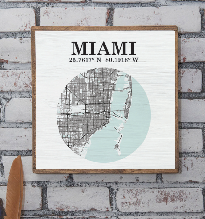 City Map & Coordinates 24” x 24” Wall Art