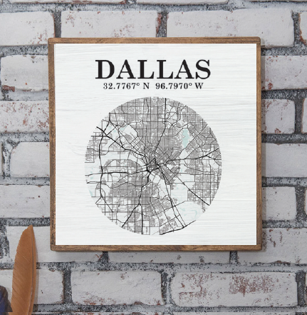 City Map & Coordinates 24” x 24” Wall Art