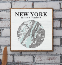 City Map & Coordinates 24” x 24” Wall Art