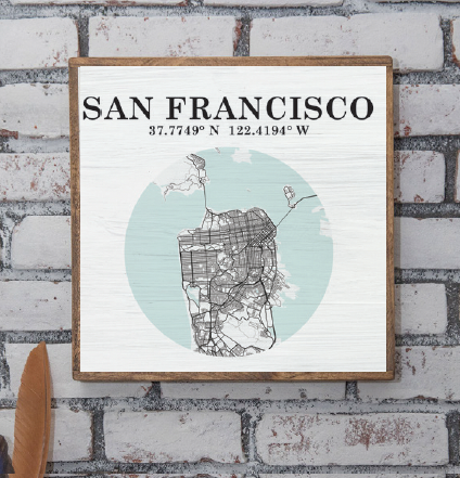 City Map & Coordinates 24” x 24” Wall Art