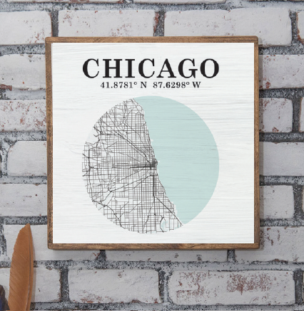 City Map & Coordinates 24” x 24” Wall Art